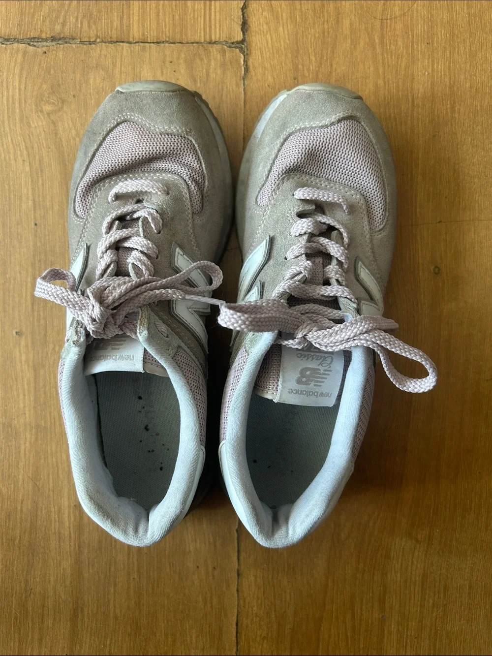 New Balance pink and tan sneakers